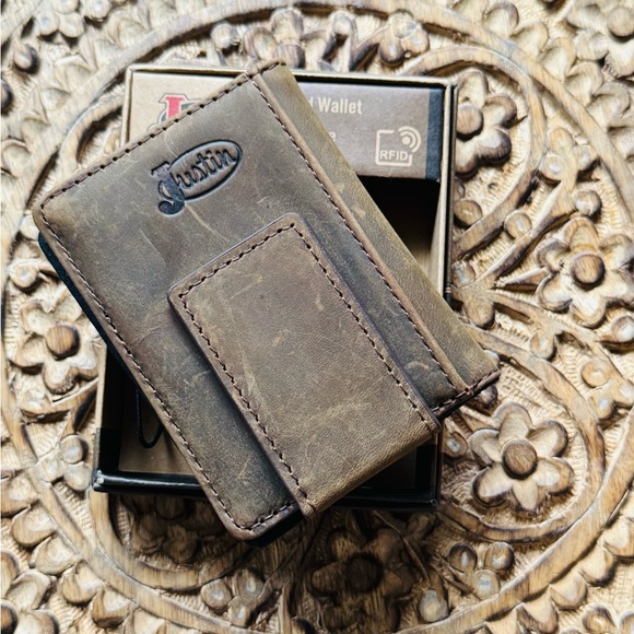 Justin Boots Needlepoint Card Wallet With Money Clip NIB - Picture 5 of 8